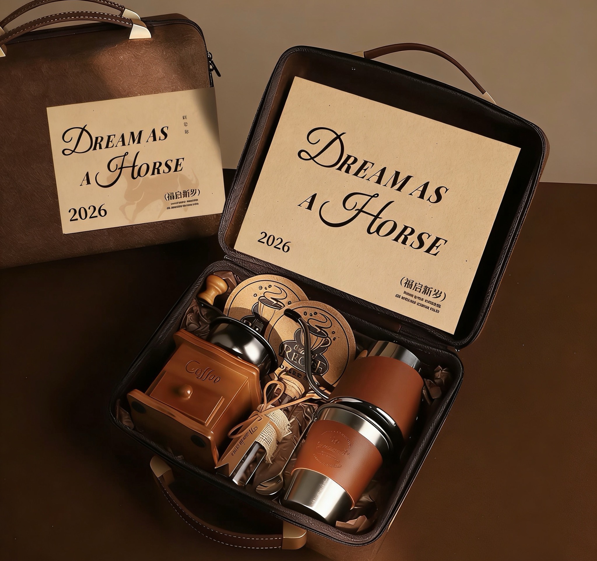Executive gift box with premium drinkware and desk accessories